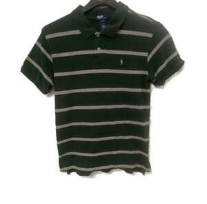 Polo Ralph Lauren Boys XL (20) Striped Polo Shirt Green Grey Short Sleeve